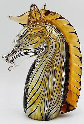 Fifth Avenue Crystal Ltd Art Glass Sea Horse Head Yellow/orange/white Murano 8” • £57.85