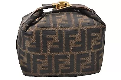 Authentic FENDI Vintage Zucca Hand Bag Pouch Purse Canvas Leather Brown 8359I • $450