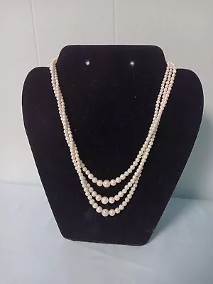 Vintage 3 Strand Choker Faux Pearl Necklace. 9 8 7  Long. Very Pretty • $14