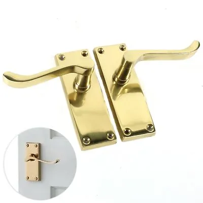 £11.36 • Buy VICTORIAN SCROLL DOOR HANDLES Polished Brass Finish Interior Latch Lock Pair UK