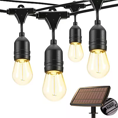 S14 Solar String Lights Outdoor Waterproof Patio Lights 48FT 15 LED Edison Bulbs • $29.99