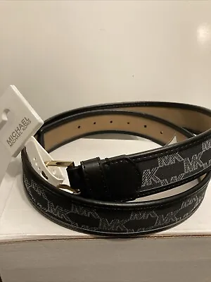 Michael Michael Kors Black  MK Logo Monogram Gold Buckle Belt Size L New W/ Tag • $28