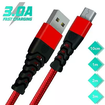 Micro USB Cable Fast Charger Data Sync Braided Lead Samsung Android Mobile Phone • £3.25