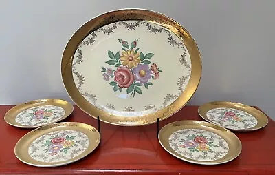 Vintage USA China Warranted 22K Gold Rim Oval Platter 13”  & 4 Dessert Plates 7” • $19.95