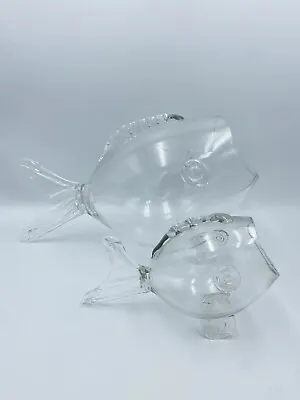 Vintage Art Glass Hand Blown Pair Of Fish Vase Bowl Terrarium Blenko Style • $47.99