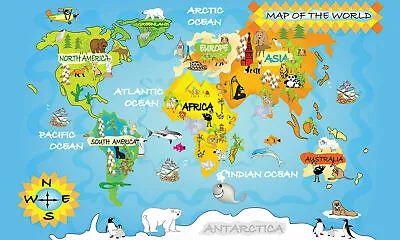 LAMINATED POSTER Kids Learning School Nursery Geography World Map Oceans Sea • £6.49