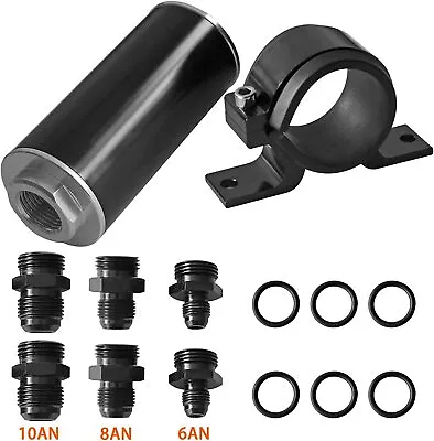 New Inline 10Micron Fuel Filter Bracket 6AN 8AN 10AN Adapter Universal 50MM • $32.29