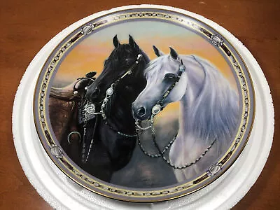 Danbury Mint Standing Watch On The Range Black White Horse Porcelain Plate NOS • $53.92