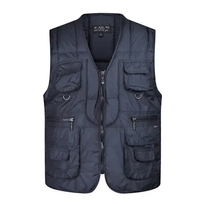 Men Padded Warm Vest Winter Thick Coat Multi Pocket Waistcoat Photographer Vest • £13.66