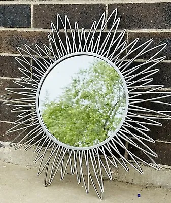 Large Vtg SILVER METAL ROD STAR BURST MODERNIST WALL MIRROR. 29” • $99