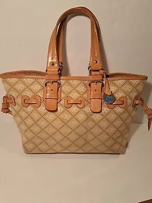 DOONEY & BOURKE Monogram Signature Canvas Satchel Biege Bag Leather Handle • $10