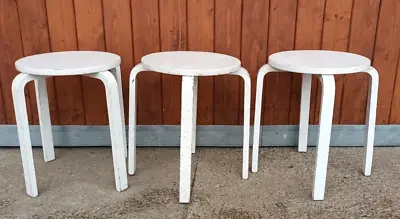 60er Vintage Stool Workshop Stools Retro Shabby Chic Wood 1/3 • $59.69