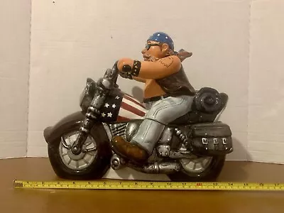 Biker Riding A Hog Motorcycle Cookie Jar Ceramic Easy Rider 15” X 7” X 10.5” • $74.99