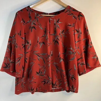 Veronika Maine Womens Red Floral Bell Sleeve Blouse Size 12 • $27