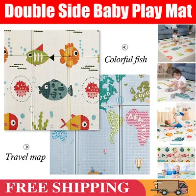 £10.98 • Buy 2-Side Baby Kid Play Mat Crawling Soft Blanket Folding Cartoon Waterproof Picnic