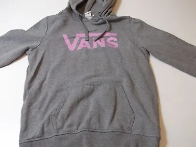 Vans Hoodie Womens Menium Grey PInk Logo Hooded Sweatshirt Top Pullover Sweater • £10.95