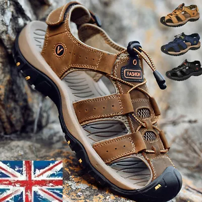 Mens Leather Flats Sandles Ladies Flip Flop Summer Sandals Beach Water Shoes SZ • £34.79