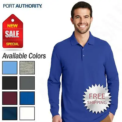 Port Authority Men's 100% Cotton 3 Button Placket Long Sleeve Polo Shirt K8000LS • $22.88