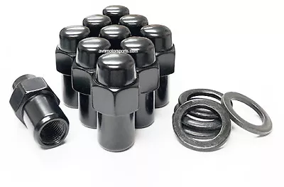 10x Lug Nuts 1/2 Black Mag Wheel Nut .75 Shank Cragar 1/2x20 1/2-20 Ford Washers • $21.99