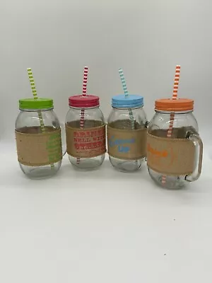 Mason Jar Mugs W/Handles Drinking Glasses Set Of 4 With Lids And Straws 20 Oz • $19.49