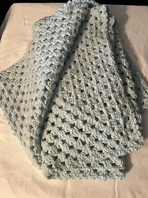 Blue Hand Crochet Baby Afghan Handmade Soft Blanket Boy 36X34 • $14.48