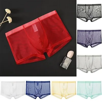 £7.01 • Buy Sexy Mens Stretch Underwear Transparent Mesh See Through Boxer Briefs/Shorts UK