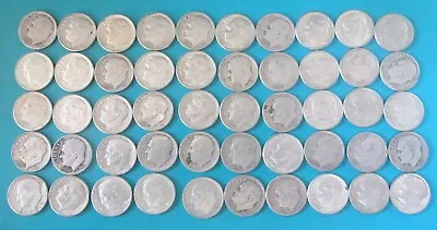 Roll (50) $5 Roosevelt Dimes 90% Silver Full Dates • $99.95