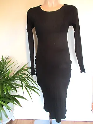 H&m Mama Maternity Black Ribbed Bodycon Long Sleeve Dress Size M 12-14 • £10