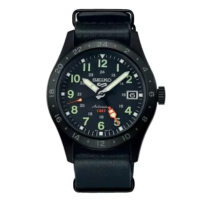 Seiko 5 Sports Automatic GMT Black Dial Leather Strap Watch SSK025 • $299.95