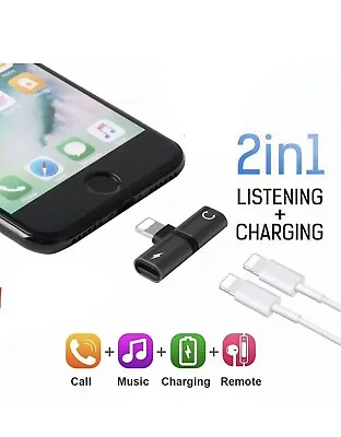 2 In 1 Headphone Adapter 3.5mm Aux Audio Charger Splitter Lead For IPhone IPad • £4.99