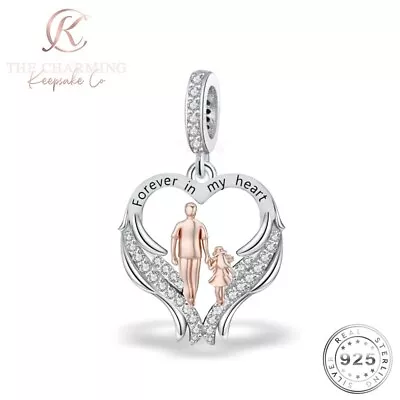 Dad & Daughter Angel Wings Charm Genuine 925 Sterling Silver  - Memorial Charm • £16.99