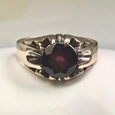 Antique 10k Rose Gold Red Garnet Belcher Ring Ostby & Barton Size 7.75 4.3 Grams • $365