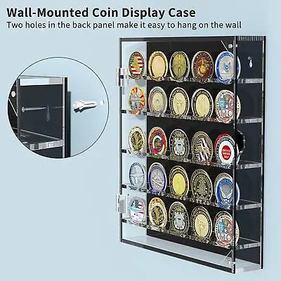 Military Challenge Coin Pin Medal Display Case Cabinet Wall Rack W/Door Coin45 • £19.99