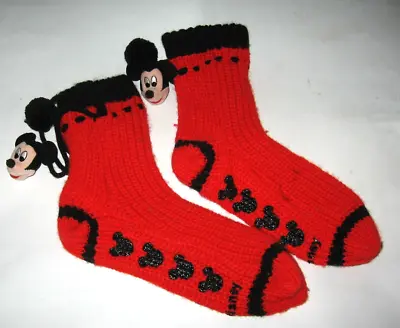 Mickey Mouse Slipper Socks With Mickey Pom-Poms Adult Size • £12.53