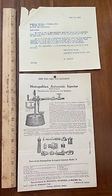 Vtg 1944 Reference Card Metropolitan Injector Manning Maxwell Moore CT Steam • $13.99