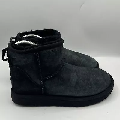 UGG Women's Black Sheepskin Bailey Button Mid Calf Foldover Winter Boots Size 7 • $19.99