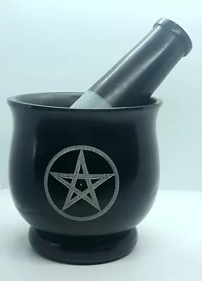 Mortar & Pestle Black Soapstone Pentagram Large 10cm X 10cm • $49.95