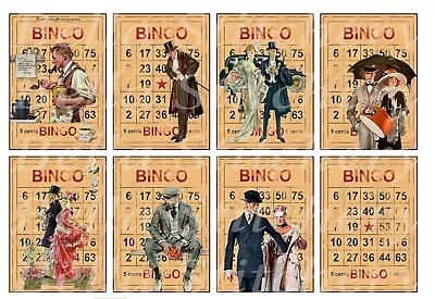 Set Of 8 Vintage Retro Bingo Gentlemen Ephemera Collage Cotton Fabric Blocks • $14.80