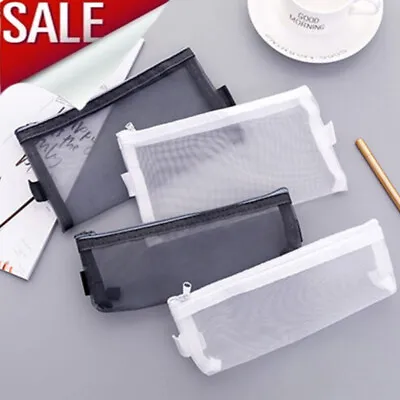 Mesh Pencil Pen Case Zipper Travel Pouch Cosmetic Bag Storage Stationery • £2.39