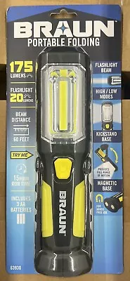 Braun LED Flashlight Work Light Mechanical Car Magnetic 175 Lumens Foldable • $19.90