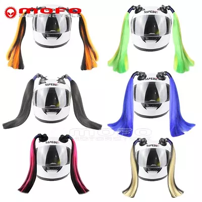 2X Motorcycle Stick On Helmet Hair Pigtails Colorful Cap Ponytail Universal Fit • $21.80