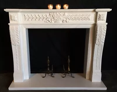 Hand Carved White Marble FIREPLACE MANTLE - WHITE MARBLE MANTEL • $3950