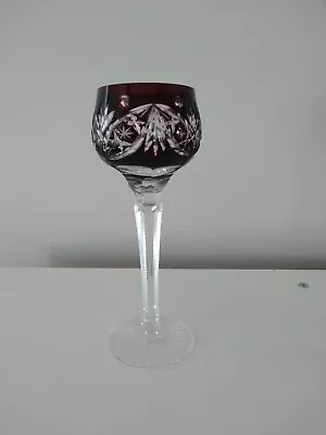 Vintage Cut To Clear Crystal Bohemian Hock Wine Glass Goblet Purple Amethyst • $35