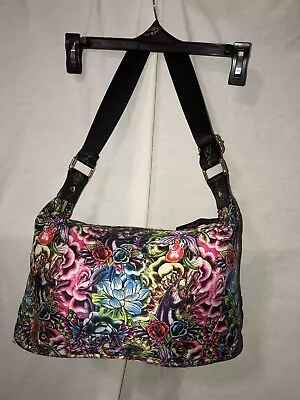 Ed Hardy Blue/Floral Nylon Tote Bag With Butterfly Charm And Zipper Accents • $24.99