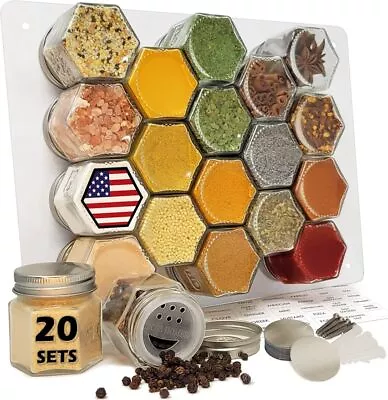 Magnetic Empty Small Hexagon Glass Spice Jars 20 Sets With Magnetic • $53.98