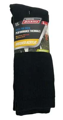 3-Pack Dickies Steel Toe Crew Socks Performance Thermals Brushed Acrylic Black • $16.45