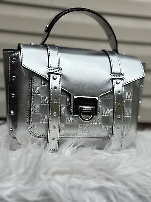 Michael Kors Manhattan Medium School Satchel Shoulder Crossbody Bag Silver • $165