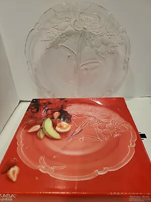 Mikasa Crystal Holiday Bells Round Glass Hostess Platter Open Original Box 15   • $19.99
