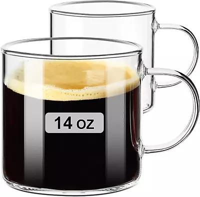 Clear Coffee Mug 14Oz Glass Coffee Mugs Set Of 2 Large Glass Coffee Cups With  • $15.88
