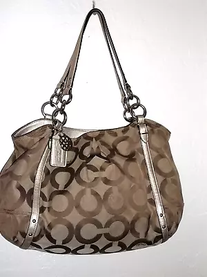 COACH 16233 OP ART ALEXANDRA TOTE  SHOULDER BAG In SIGNATURE  KHAKI / GOLD • $54.99